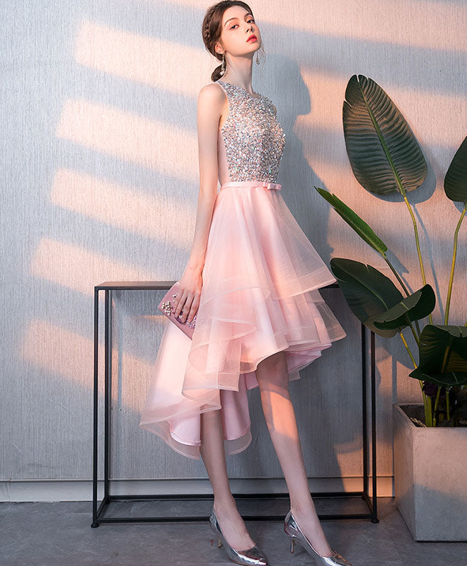 Elegant Pink Tulle Sequin Short Prom Dress | Sparkling Homecoming Party Dress for Teens | Perfect for Dances, Formals & Special Occasions