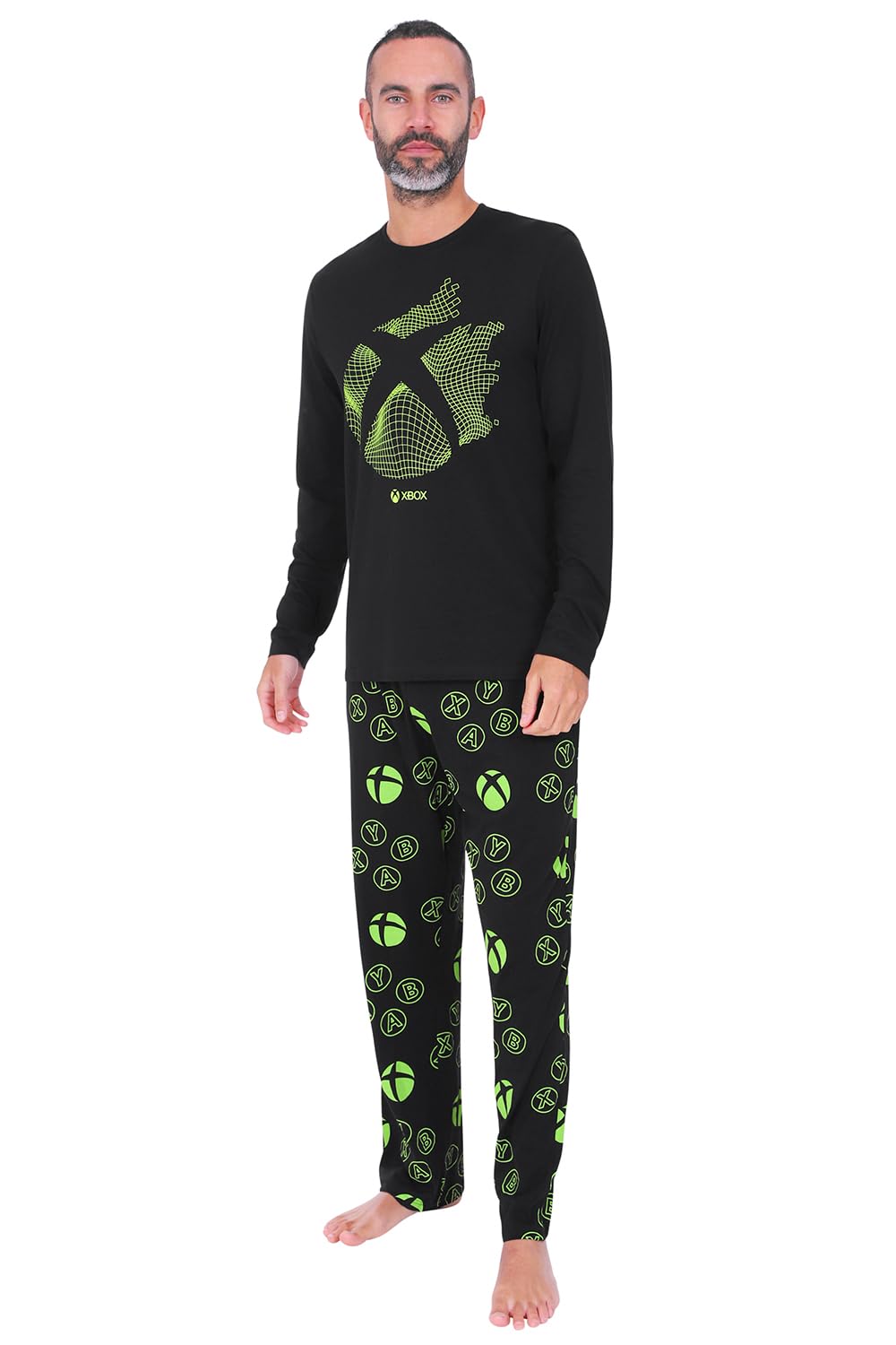 **Xbox Official Men's & Boys' Matching Gaming Pajama Set - Black | Comfortable Long Sleeve Sleepwear for Family Game Nights & Lounge Wear**