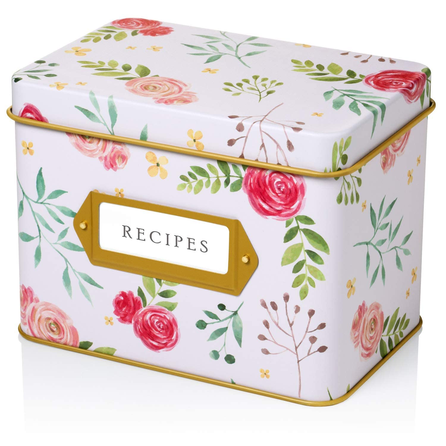 Jot & Mark Recipe Card Gift Box - 25 Pack 4x6 Inch Recipe Cards with 14 Dividers & Decorative Tin Storage Box - Perfect for Organizing Family Recipes, Meal Planning, and Holiday Gifting