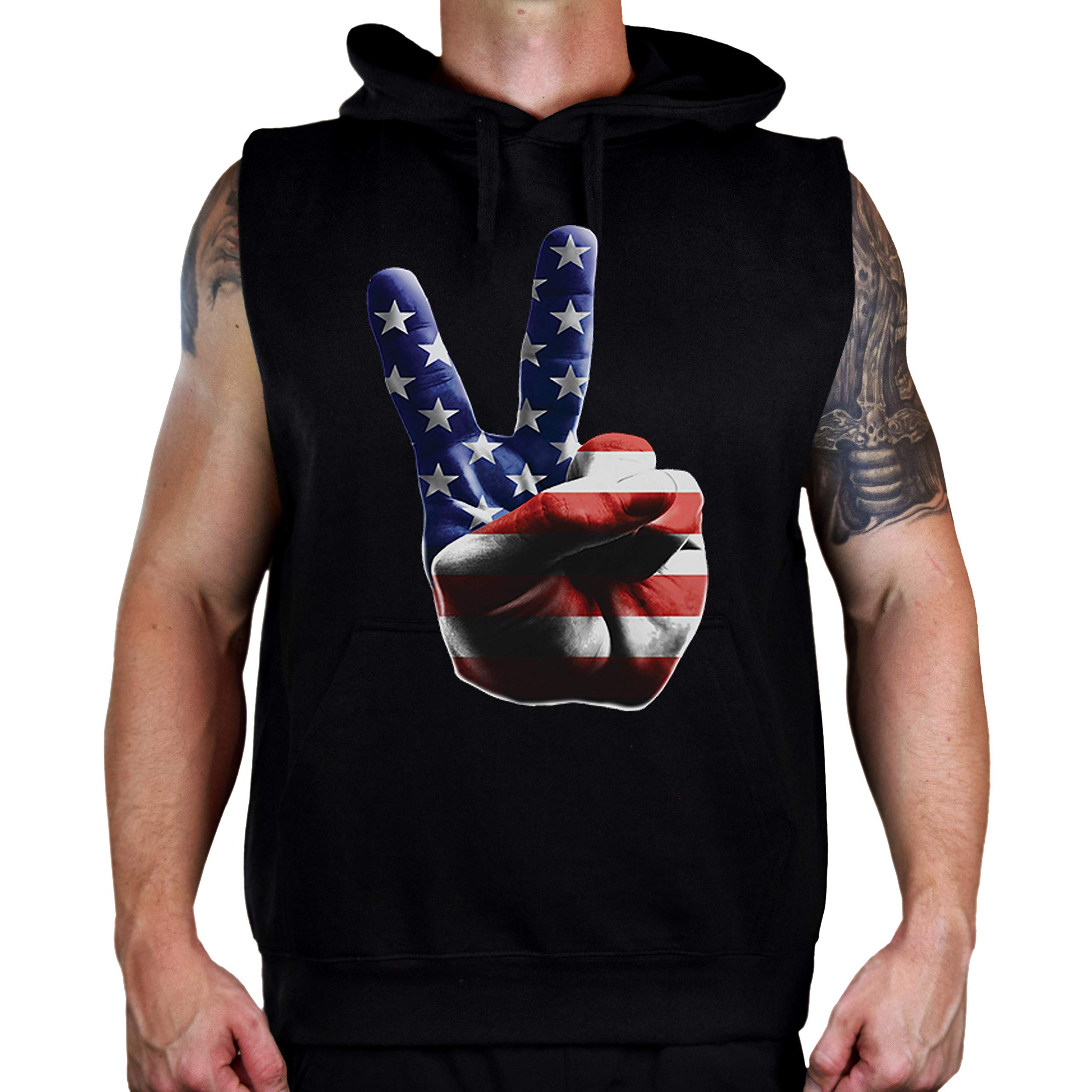 Men's American Flag Peace Sign Sleeveless Hoodie Vest - Patriotic Casual Wear for Summer, Concerts & Outdoor Activities