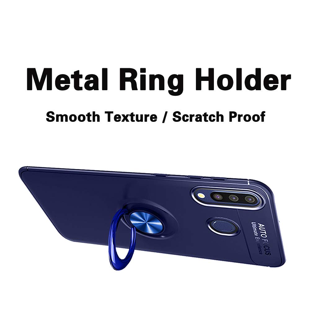 Samsung Galaxy A20 A30 Phone Case with Tempered Glass Screen Protector - Magnetic Ring Holder Stand, Kickstand, Rugged Silicone Cover for Galaxy M10s A20 A30 S20 20A 30A A205G - Blue | Perfect for Work, Travel & Outdoor Protection