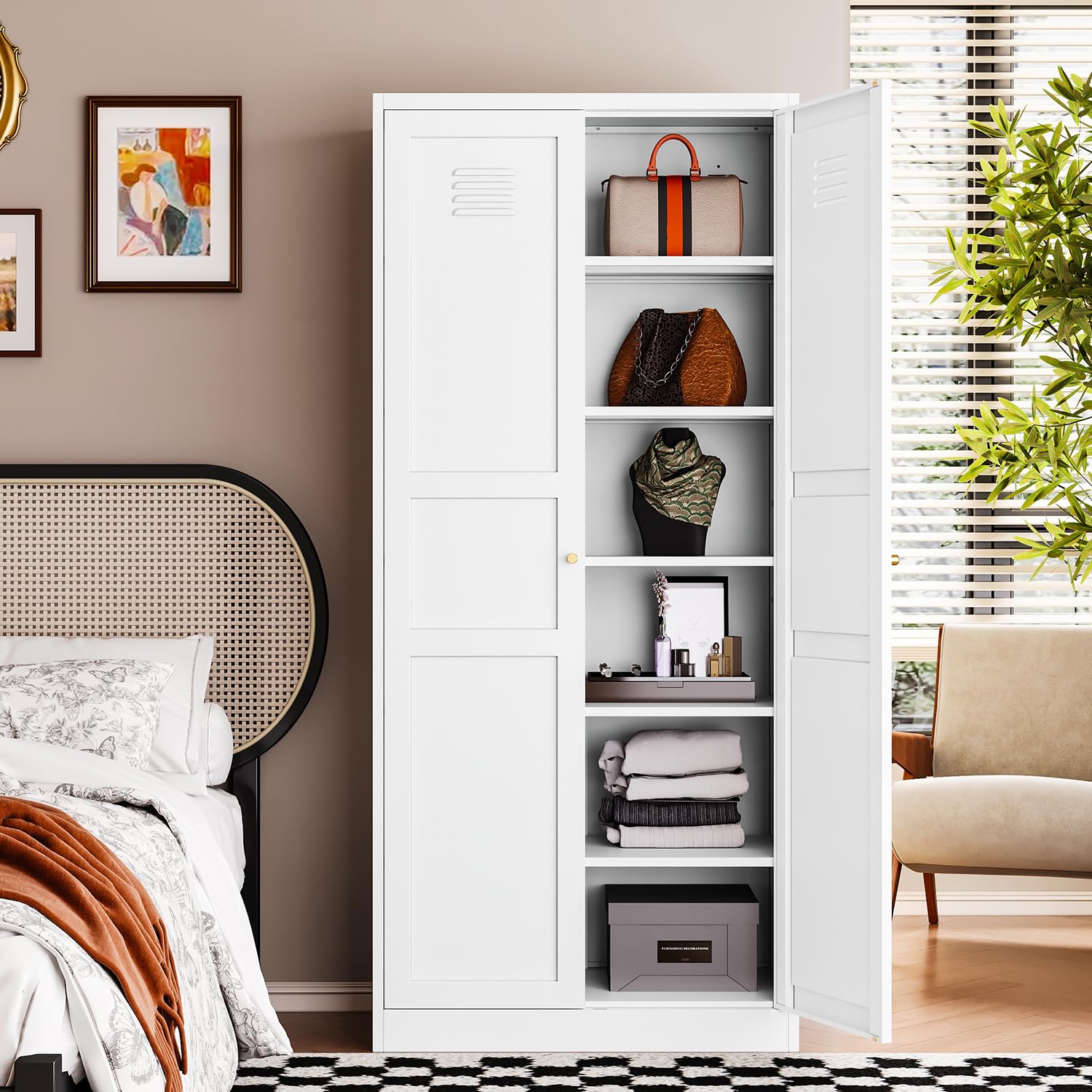 Letaya White Storage Cabinet with Adjustable Shelves - Metal Kitchen Pantry Organizer with Doors for Home, Office, Bedroom & Garage | Perfect for Storing Food, Dishes, Clothes & Cleaning Supplies