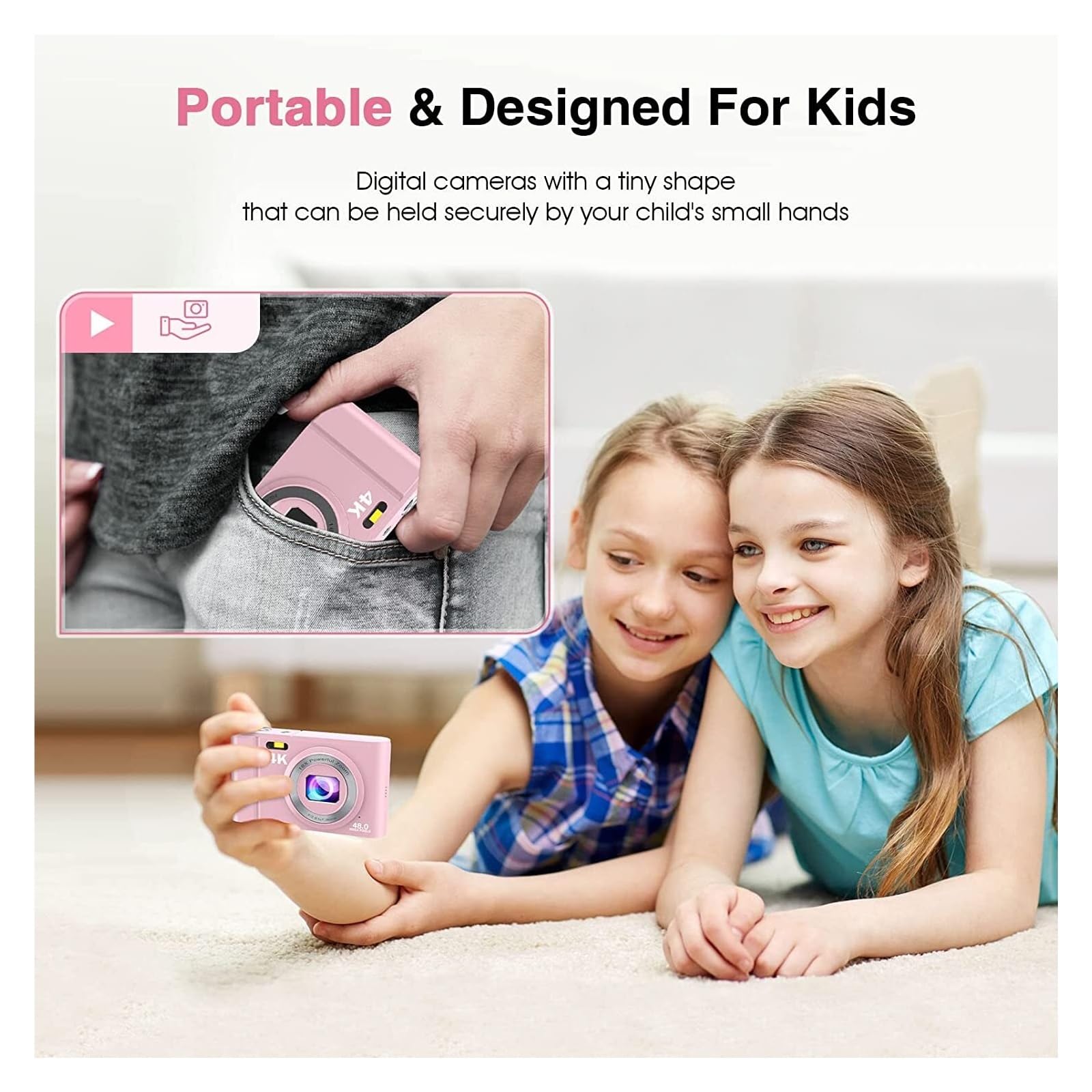 48MP Mini Kids Camera with 16X Digital Zoom - Portable Electronic Vlogging Camera for Children | Perfect for Travel, Birthday Gifts & Photography Learning