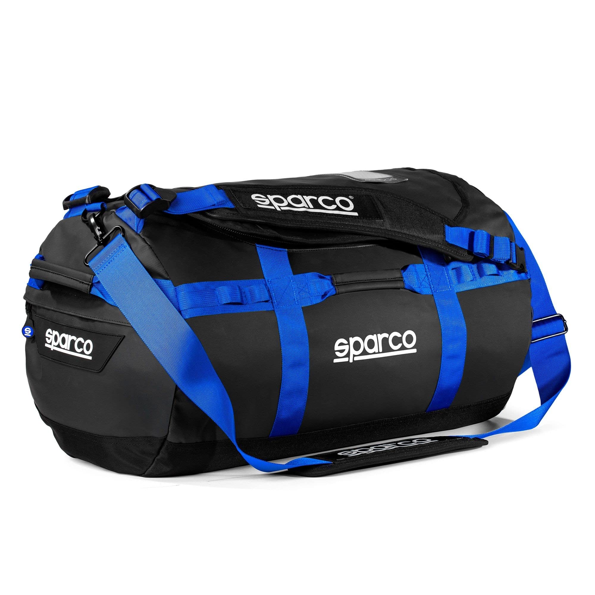 Sparco Dakar-S Travel Bag - Durable Black & Blue Carry-On Luggage for Adventure Travel, Camping, and Outdoor Sports