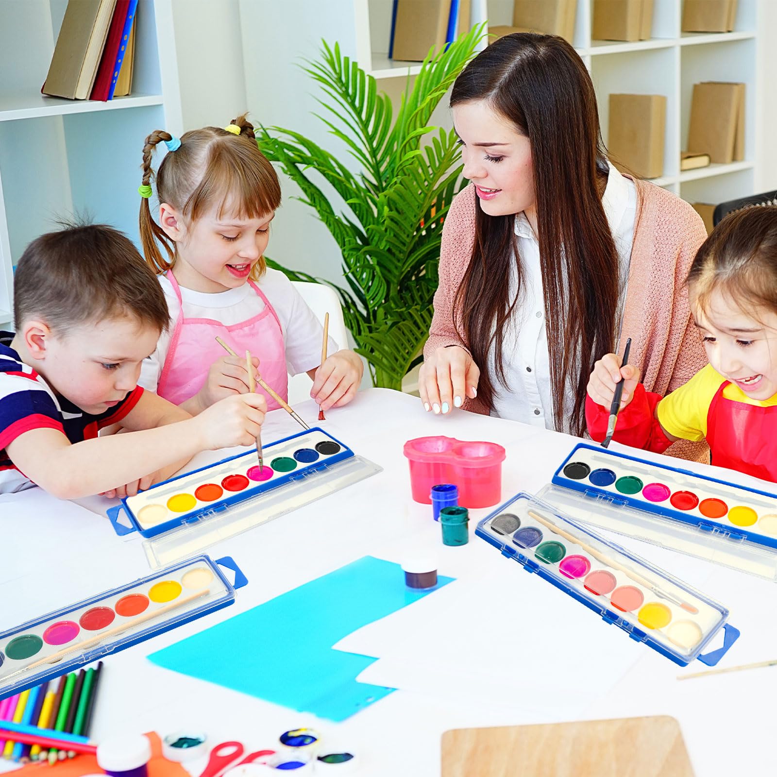 36 Pack Kids Watercolor Paint Set - 8 Vibrant Washable Colors with Paintbrush | Bulk Art Supplies for Classroom, Birthday Party Favors & Creative Painting Activities