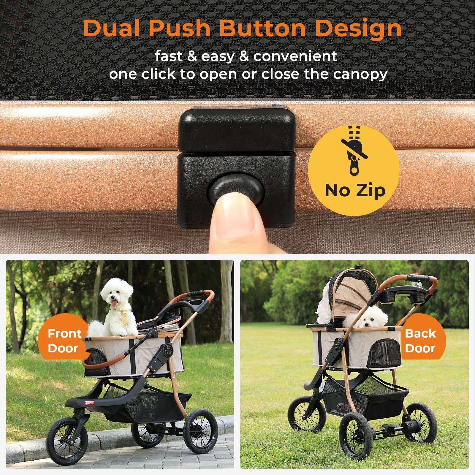 Premium 3-in-1 Large Pet Stroller for Dogs & Cats - Detachable Carrier, Zipperless Dual Entry, Foldable Jogging Travel Stroller with Rubber Tires & 3-Wheel Design - Perfect for Outdoor Walks, Vet Visits & Travel Adventures