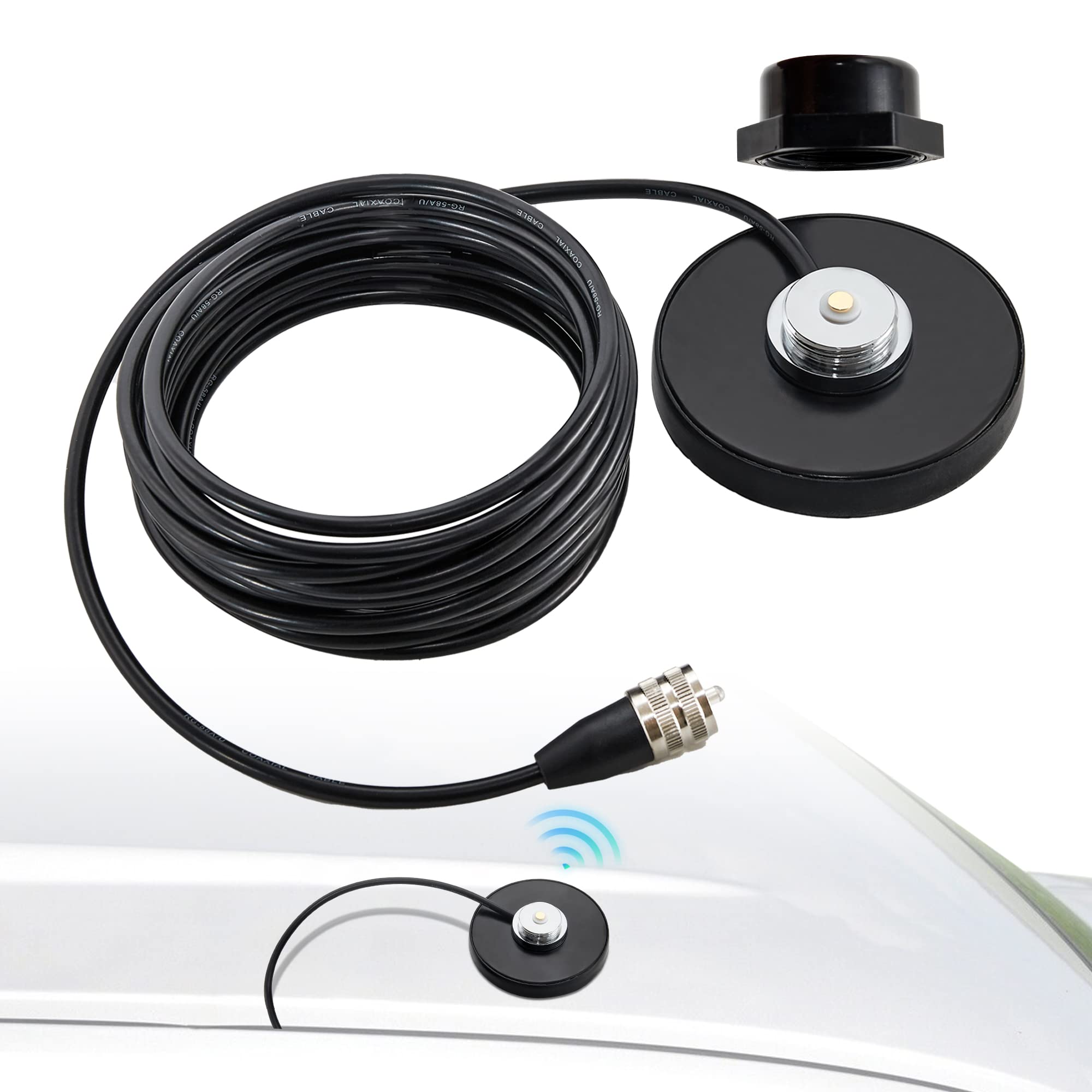 Anina NMO Antenna Magnetic Base Mount with 16.4ft RG58 Coaxial Cable & PL-259 Plug - Heavy Duty CB Ham Radio Antenna for Truck, Marine, VHF Communication - Perfect for Off-Roading, Boating, and Emergency Scenarios