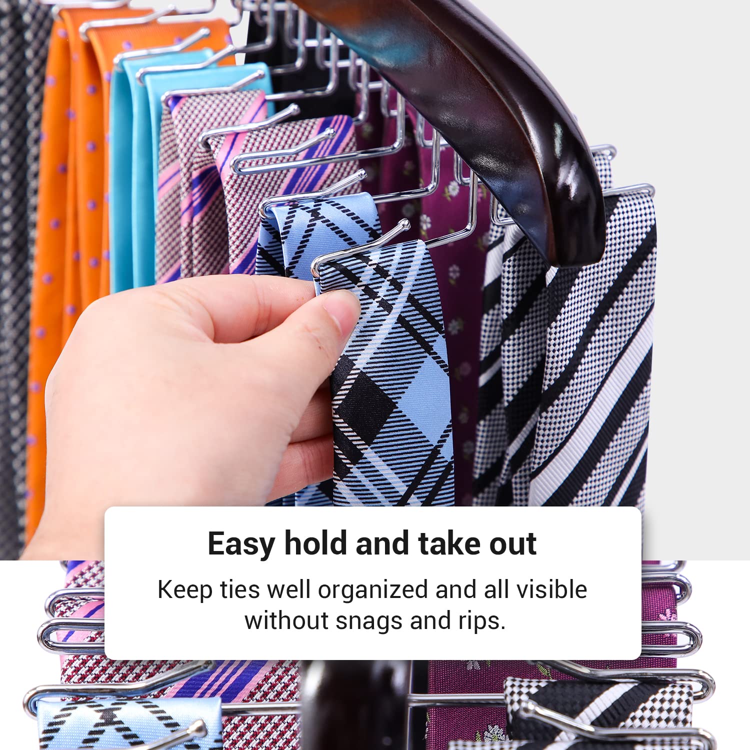 Ohuhu 24-Hook Wooden Walnut Tie Rack Organizer - 360 Degree Rotating Hanger for Neckties, Belts, Scarves & Accessories (2 Pack) - Perfect for Closet Organization & Space Saving Wardrobe Storage