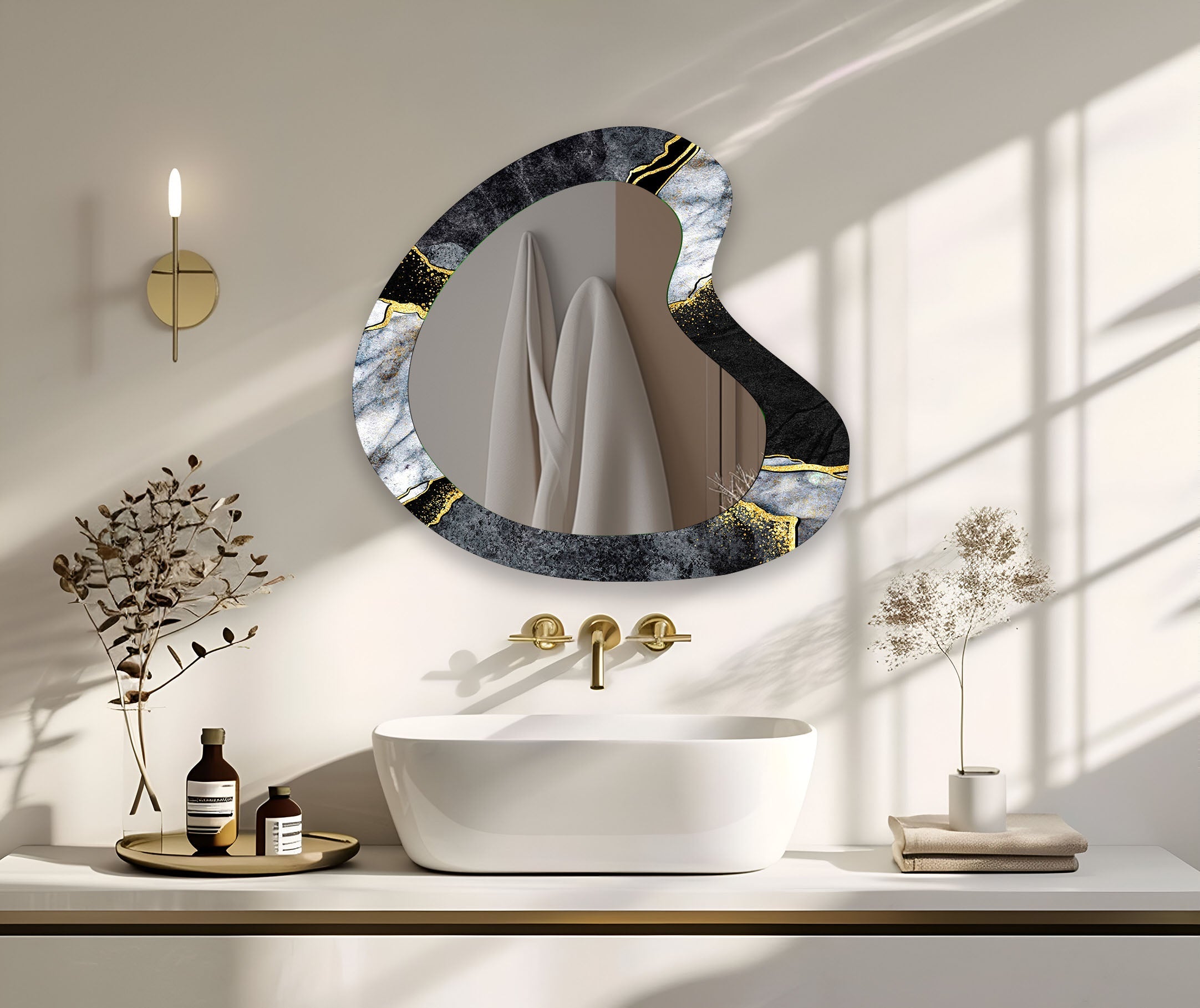 Elegant Black Marble Aesthetic Glass Wall Mirror - Modern Home Decor for Bedroom, Bathroom & Entryway