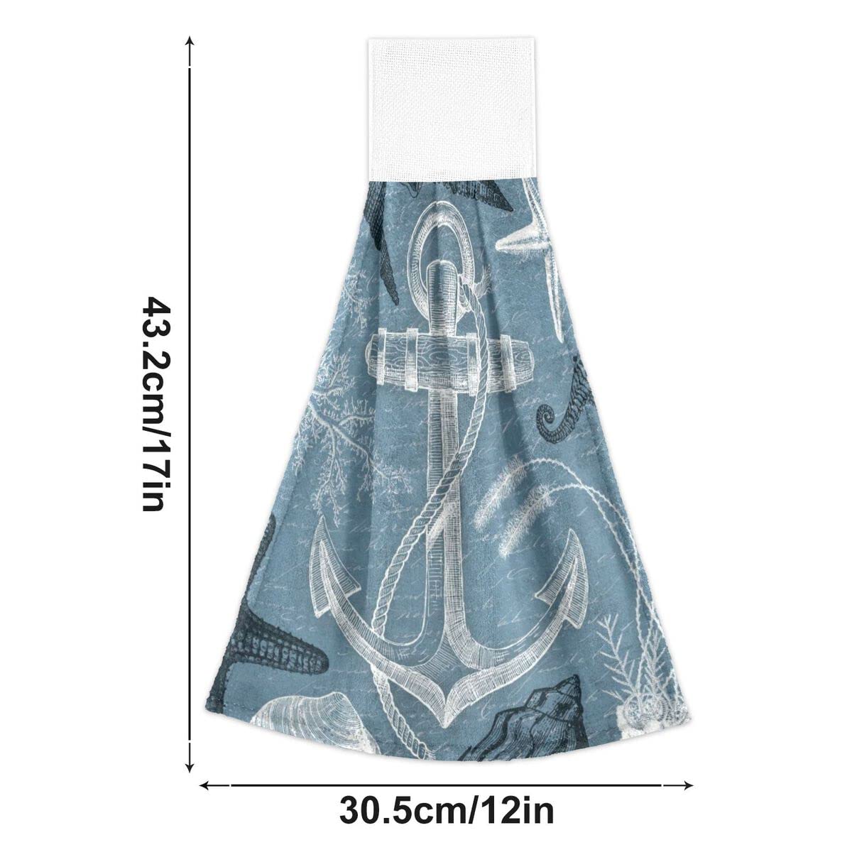 Nautical Anchor and Starfish Seashell Kitchen Towels Set of 2 - Super Absorbent Hand Towels for Bathroom, Hotel & Gym - Decorative Hanging Tea Bar Towels for Coastal Home Decor