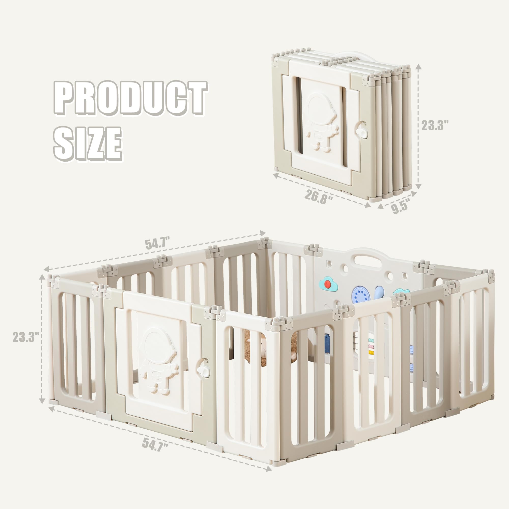 **Extra Large Baby Playpen - 14 Panels Foldable Play Yard for Babies & Toddlers, Adjustable Portable Baby Fence & Gate, Grey | Perfect for Indoor Playrooms, Outdoor Backyards & Travel**