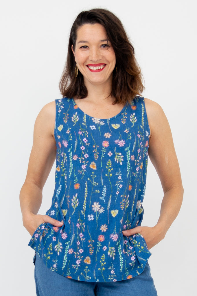 Dena Tank Top for Women - Soft Linen Bamboo Blend, Meadow Green - Perfect for Summer Outfits, Casual Wear & Layering