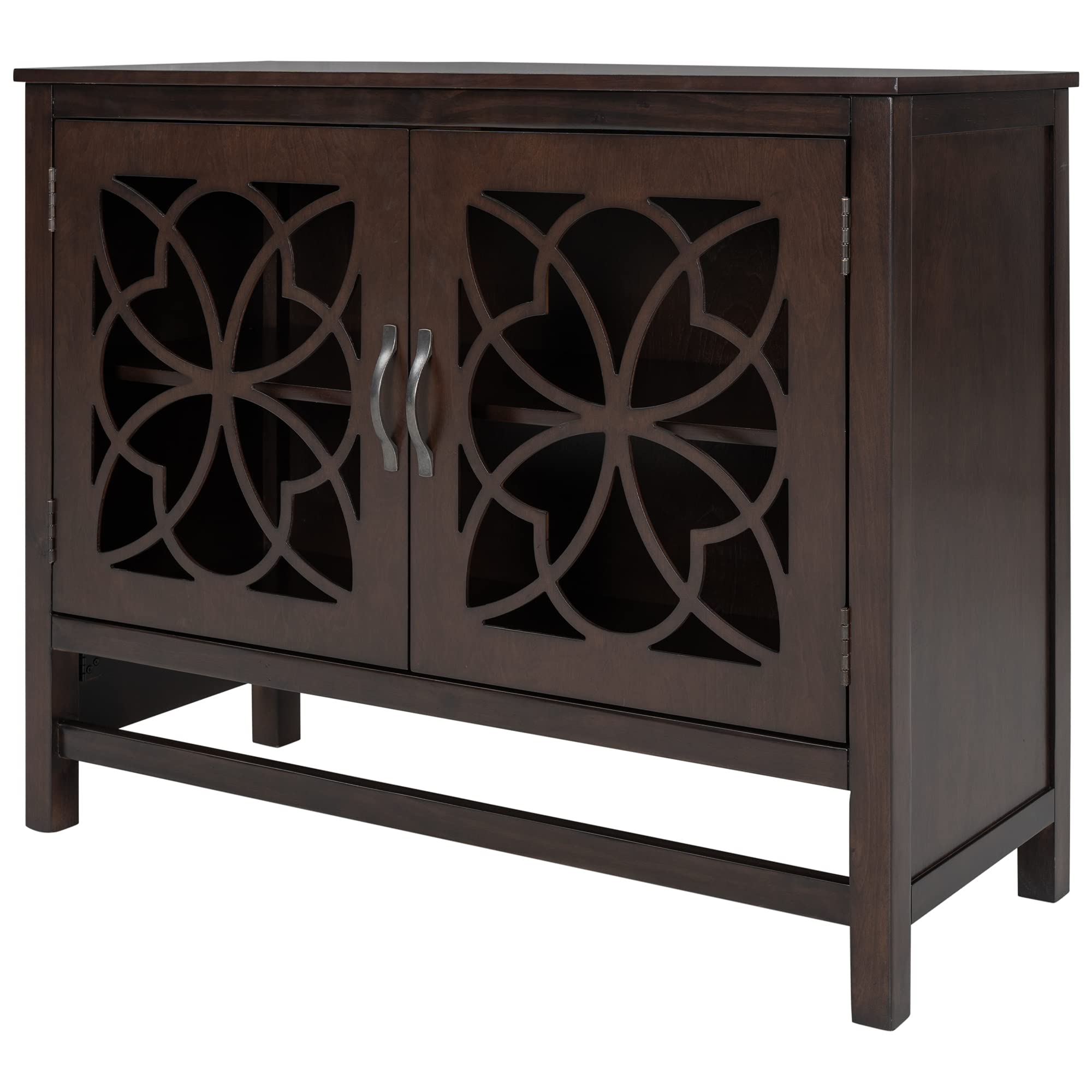 Vintage Mid-Century Modern Accent Storage Cabinet with Metal Handles & Tempered Glass Doors - Adjustable Shelf Console Table Buffet Sideboard for Entryway, Hallway, Living Room - Perfect for Home Decor & Organization (Brown)