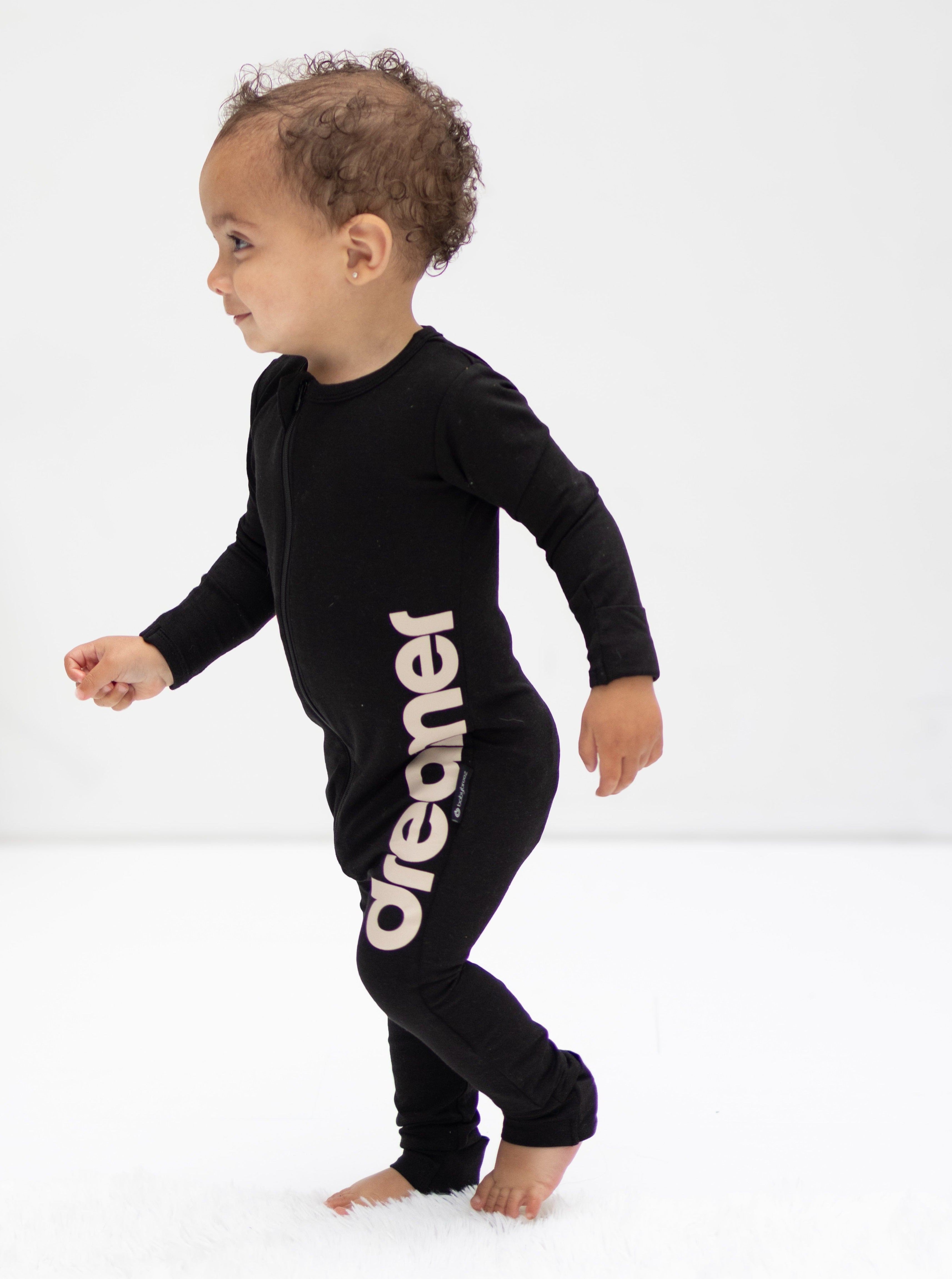 LB x Baby Breez Long Sleeve Dreamer Romper Pajamas for Infants - Soft Cotton Sleepwear, Black | Perfect for Bedtime & Nursery Comfort