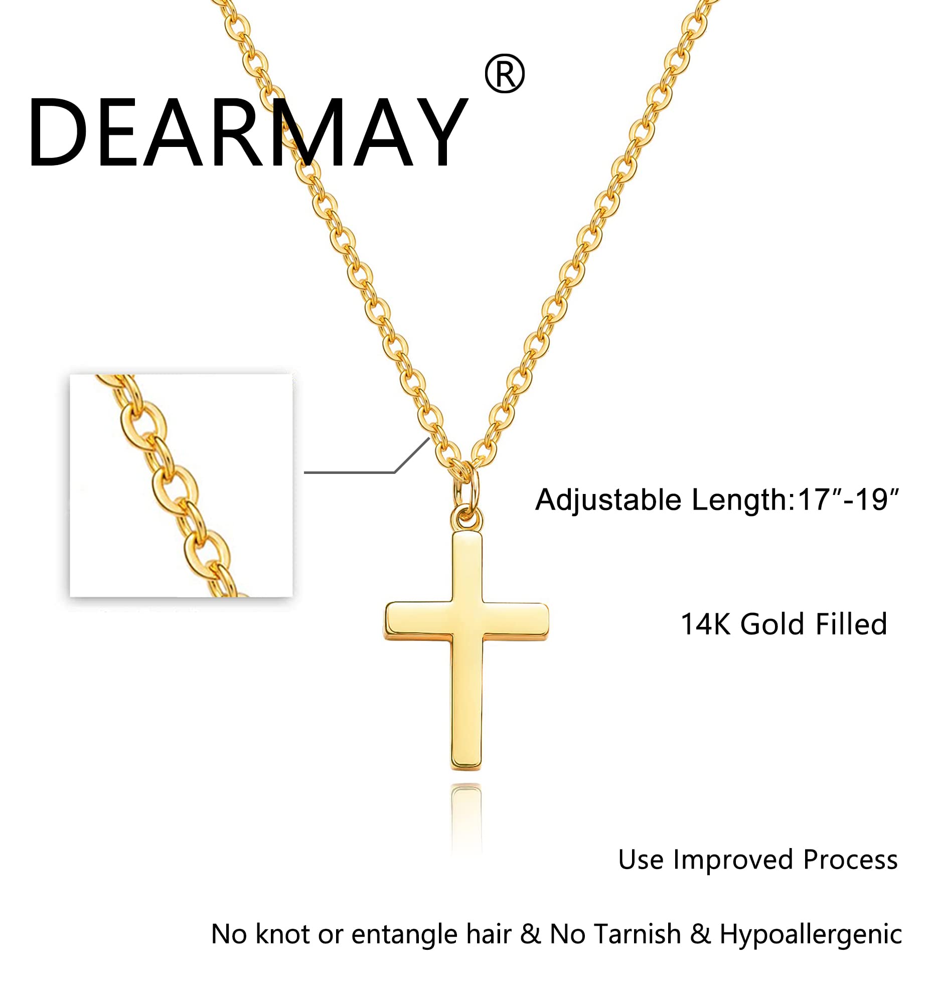 DEARMAY Dainty Cross Necklace for Women - 14k Gold Filled & Sterling Silver Layered Choker, Minimalist Thin Chain Necklace, Elegant Small Cross Pendant Jewelry | Perfect Gift for Her, Everyday Wear, Church, Special Occasions