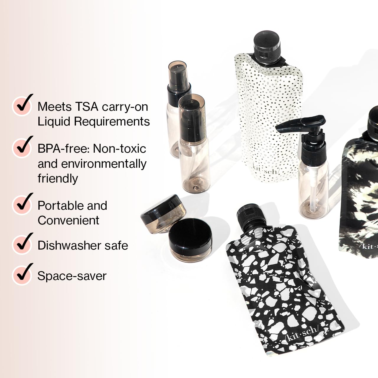 Kitsch TSA Approved Travel Bottles Set - 11 Pack Leak-Proof Refillable Containers for Shampoo, Conditioner & Lotion | Perfect for Airplane Carry-On, Gym & Vacation Essentials Kit