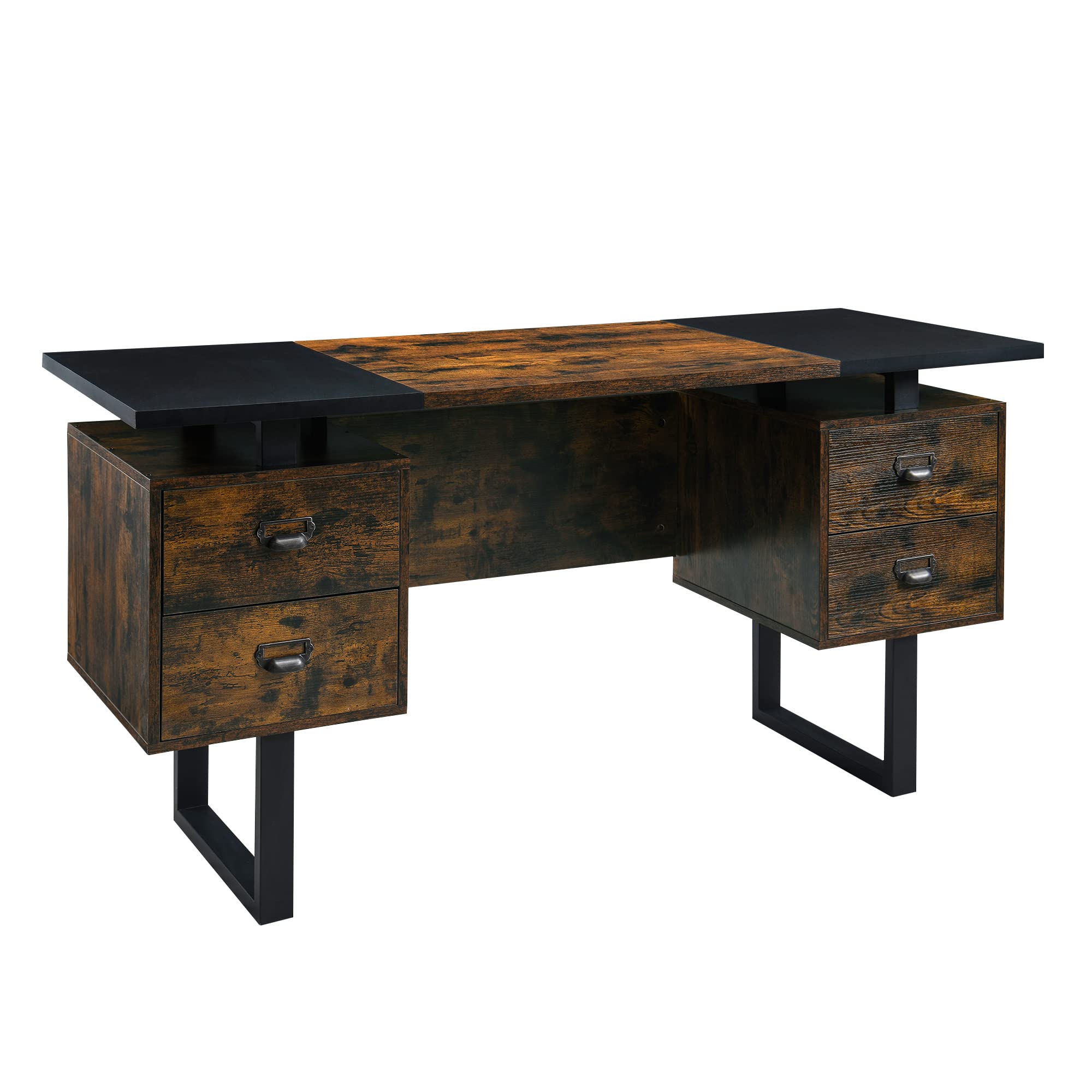 LEEMTORIG 59 Inch Large Computer Desk with Drawers - Modern Industrial Gaming Desk, Study Writing Table Workstation for Home Office, Bedroom (Black & Rustic Brown) | Perfect for PC Gaming, Remote Work & Student Study Spaces