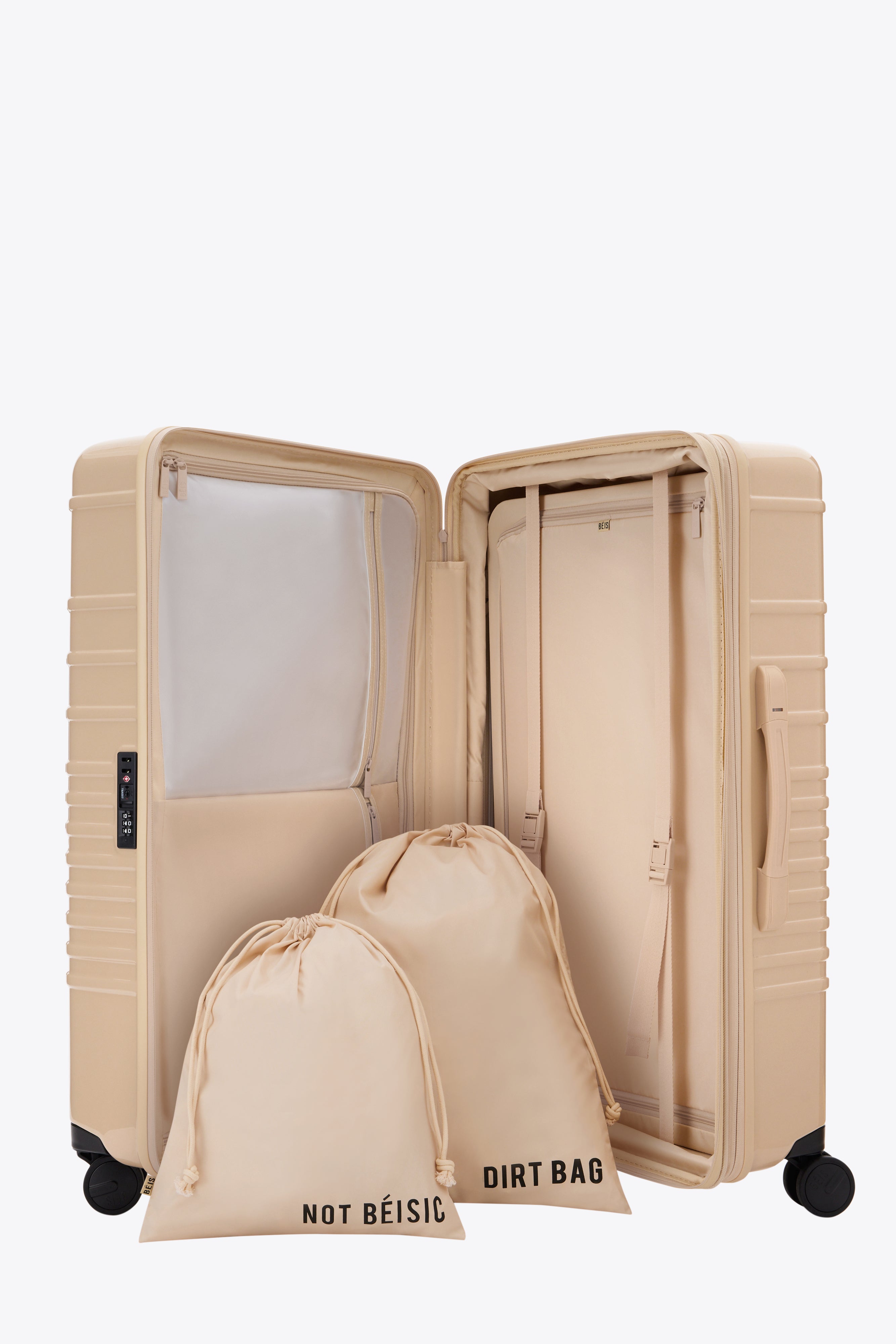 Large Check-In Roller Luggage in Glossy Beige - Spacious Carry-On Suitcase for Travel, Business Trips & Vacations