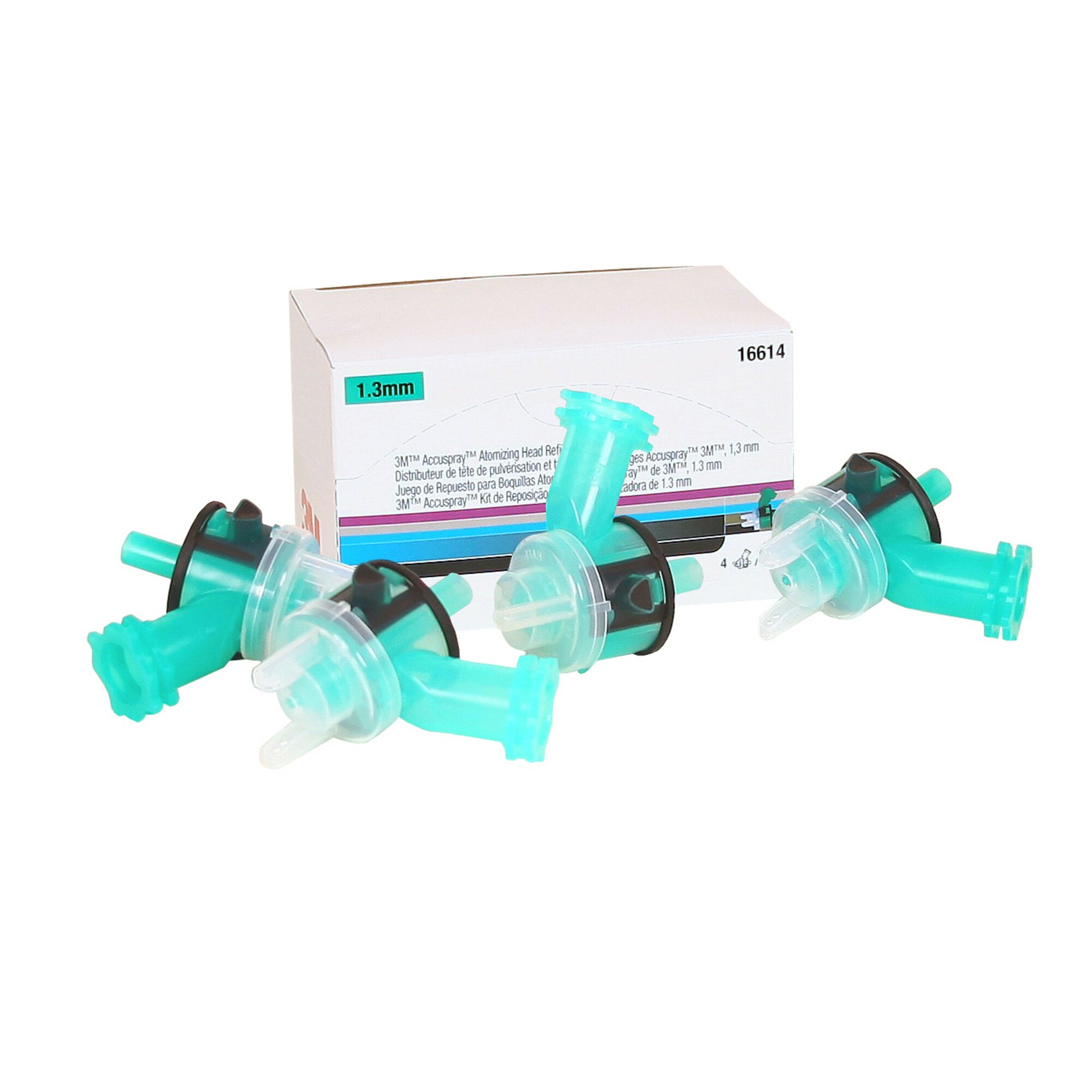 3M Accuspray Atomizing Head 16614 - Green, 1.3mm Spray Tip (4-Pack Kit) for Automotive Painting & Industrial Coating Applications