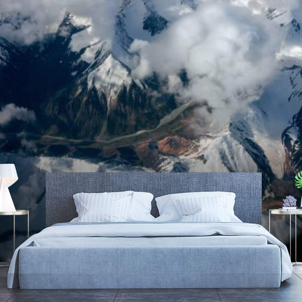 Modern 3D Removable Wallpaper - Pakistan Karakoram Himalayas Mountain Aerial View - Peel and Stick Wall Sticker for Bedroom, Living Room, Home Decor | Easy DIY Installation, Perfect for Accent Walls & Nursery Themes