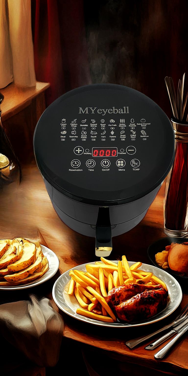 5.4QT Air Fryer Small - 1400W Oil Free Air Fryer with 360° Circulating Heating, Dishwasher-Safe & Nonstick Basket - Perfect for 2-4 People (Black) - Healthy Cooking for Families, Quick Meals & Snacks
