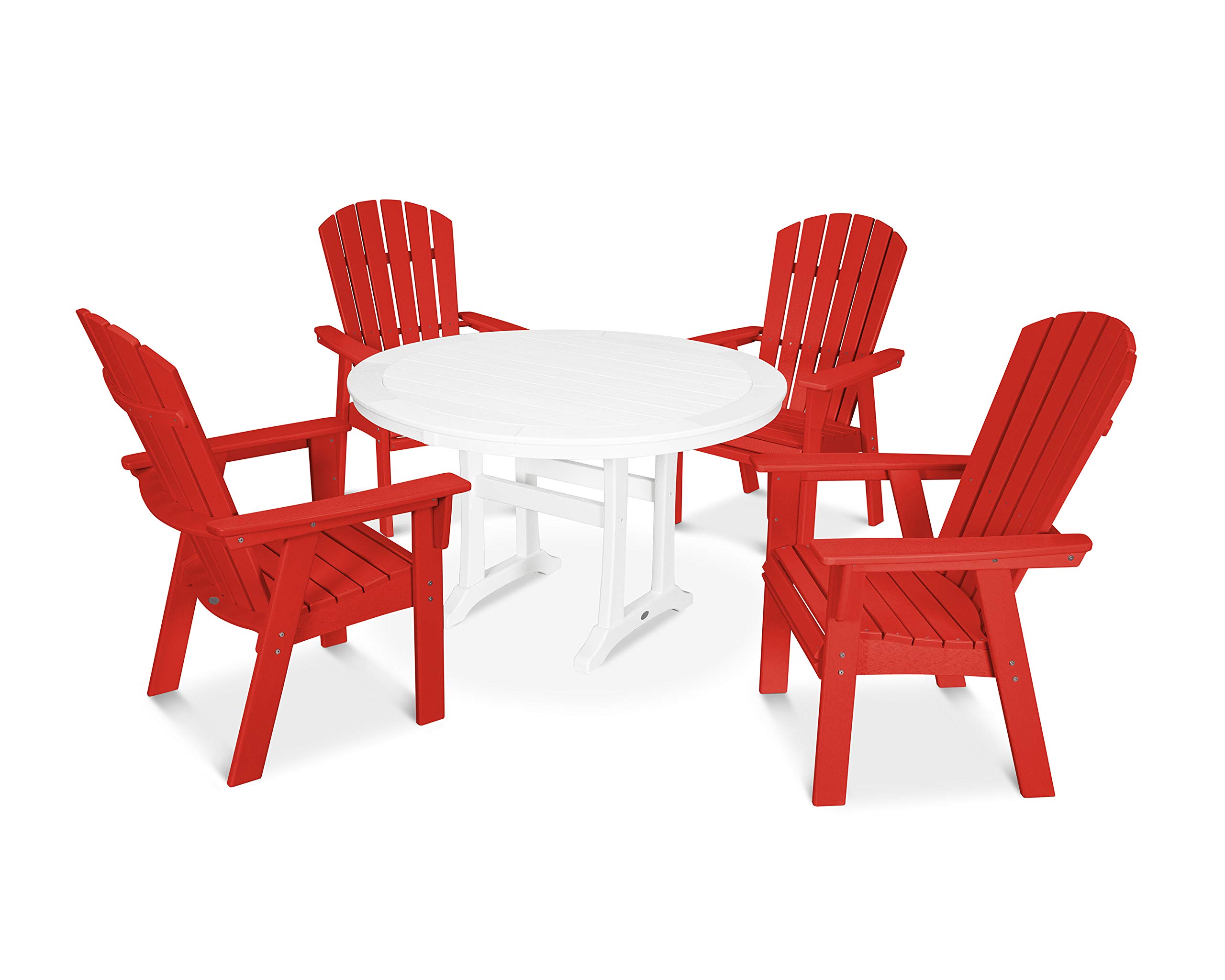 POLYWOOD® Nautical Dining Set - Sunset Red & White Outdoor Patio Furniture - Perfect for Backyard, Poolside, and Beachfront Dining
