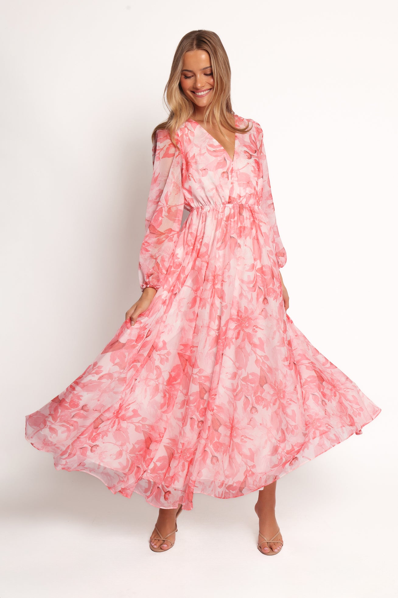 Anisa Maxi Dress - Pink Floral Print Long Summer Dress for Women, Beach Wedding Party Vacation Outfit