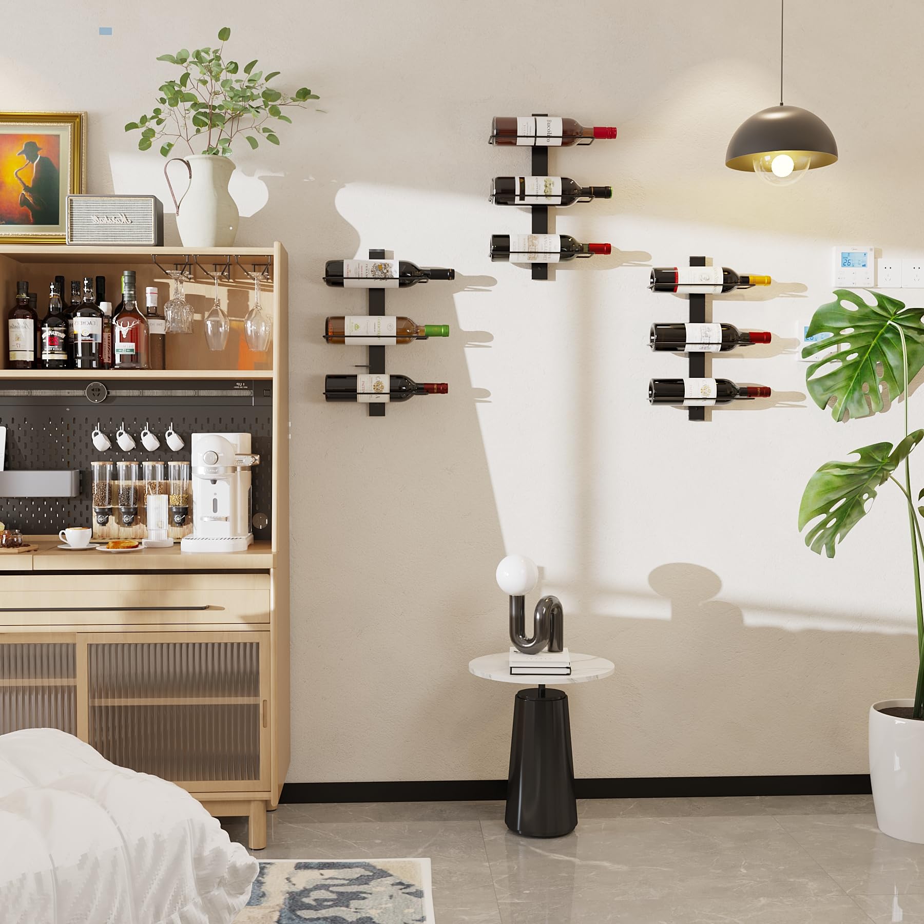 C&AHOME 9 Bottle Wall Mounted Wine Rack - Adjustable & Separable Metal Hanging Wine Holder for Kitchen, Pantry, Bar | Space-Saving Wine Storage Solution for Home & Restaurants