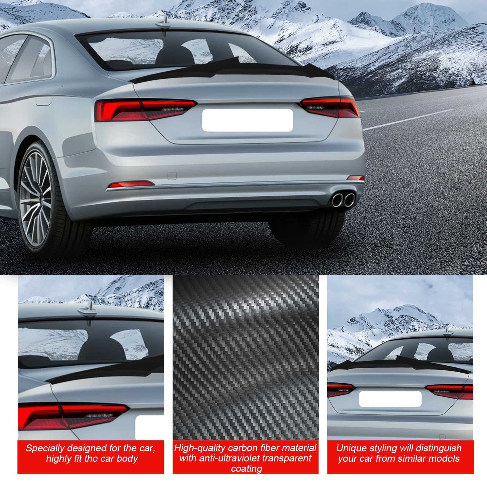 Glossy Black Carbon Fiber Rear Spoiler Wing for 2017-2020 Audi A5 S5 Coupe | Stylish Trunk Spoiler Accessory | Enhances Aerodynamics & Sporty Look for Street Racing & Car Shows