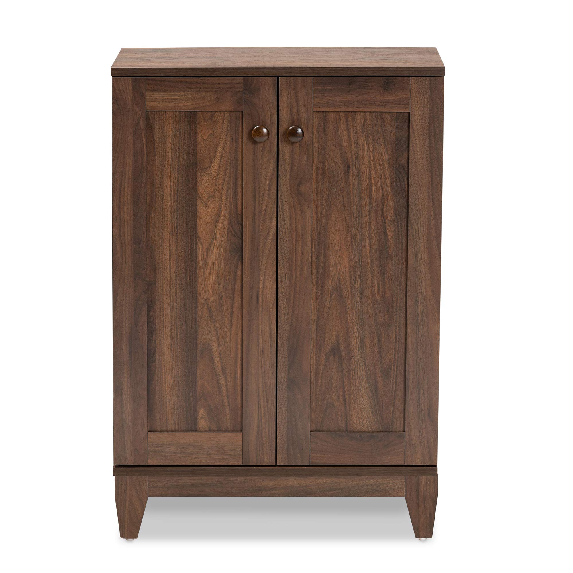 Baxton Studio Nissa Modern Walnut Brown 2-Door Shoe Storage Cabinet - Contemporary Wooden Shoe Organizer for Entryway, Bedroom & Closet Organization