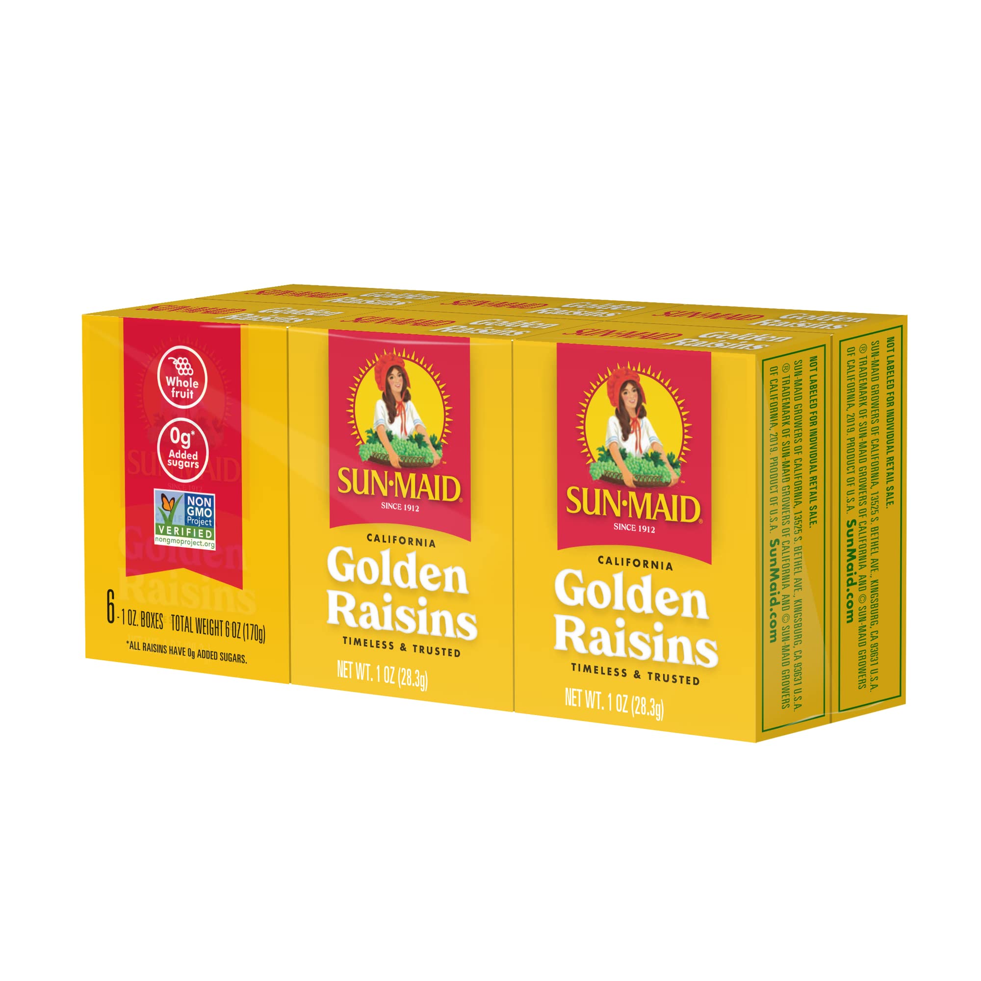 Sun-Maid California Golden Raisins (72 Pack) - 1 oz Snack-Size Boxes - Natural Dried Fruit Snacks for Kids Lunches, Healthy Snacking & Baking - Perfect for School, Office & Home Use