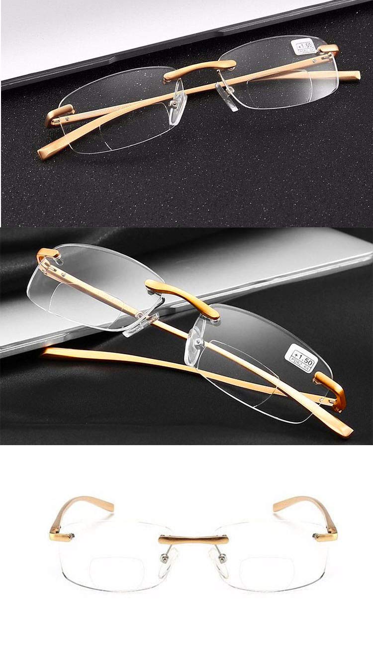 Rimless Rectangle Bifocal Reading Glasses for Men and Women - Lightweight Spring Hinge Frameless Readers - Perfect for Reading, Computer Work, and Daily Use