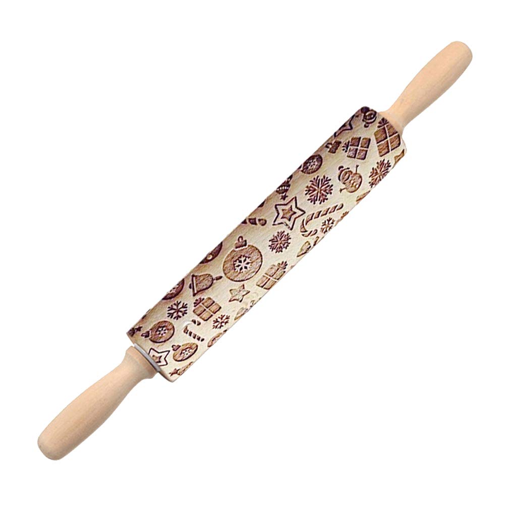 Huaheng Christmas Embossing Rolling Pin for Cookies, Dough, Fondant - Holiday Baking Tool with Festive Designs - Perfect for Christmas Cookies, Gingerbread, and DIY Decorations