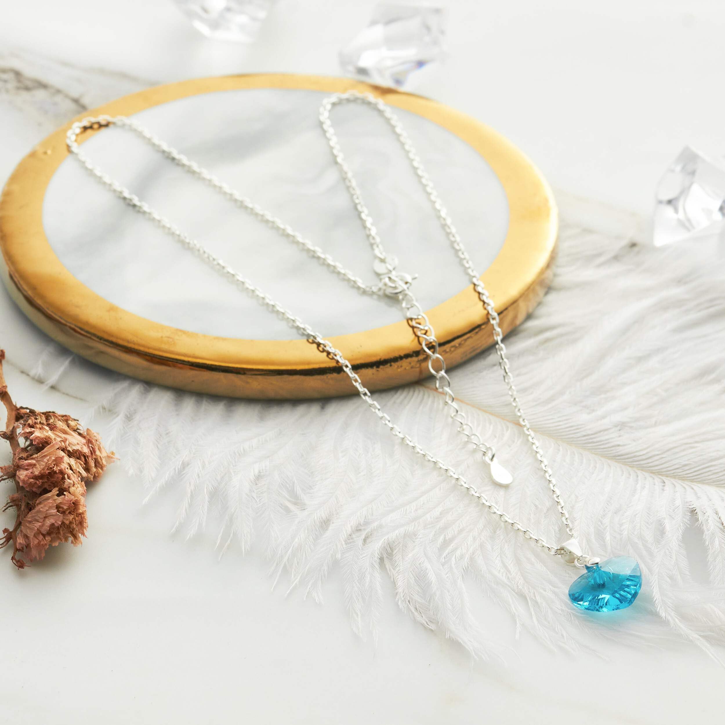 Sterling Silver Aquamarine Heart Necklace with Zircondia® - Perfect for Gifts & Anniversaries