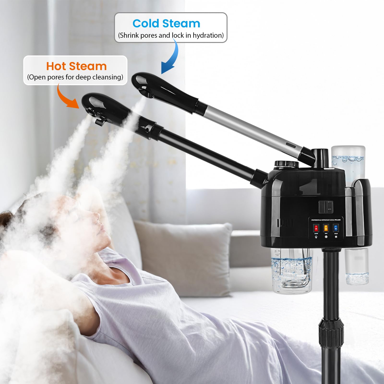 Professional Hot & Cold Facial Steamer for Estheticians - Portable Wheeled Facial Steamer Machine for Deep Pore Cleansing & Spa Treatments - Perfect for Salon, Spa & Home Skincare Use