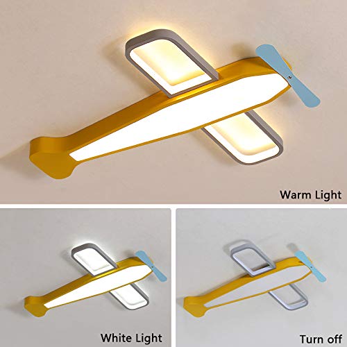 Dimmable LED Flush Ceiling Light - Airplane Shaped Metal Propeller Design, Stepless Dimming, Yellow - Perfect for Kids Bedroom, Nursery, Children's Room & Playroom (21 Inch) - Ideal for Nighttime Reading & Themed Decor