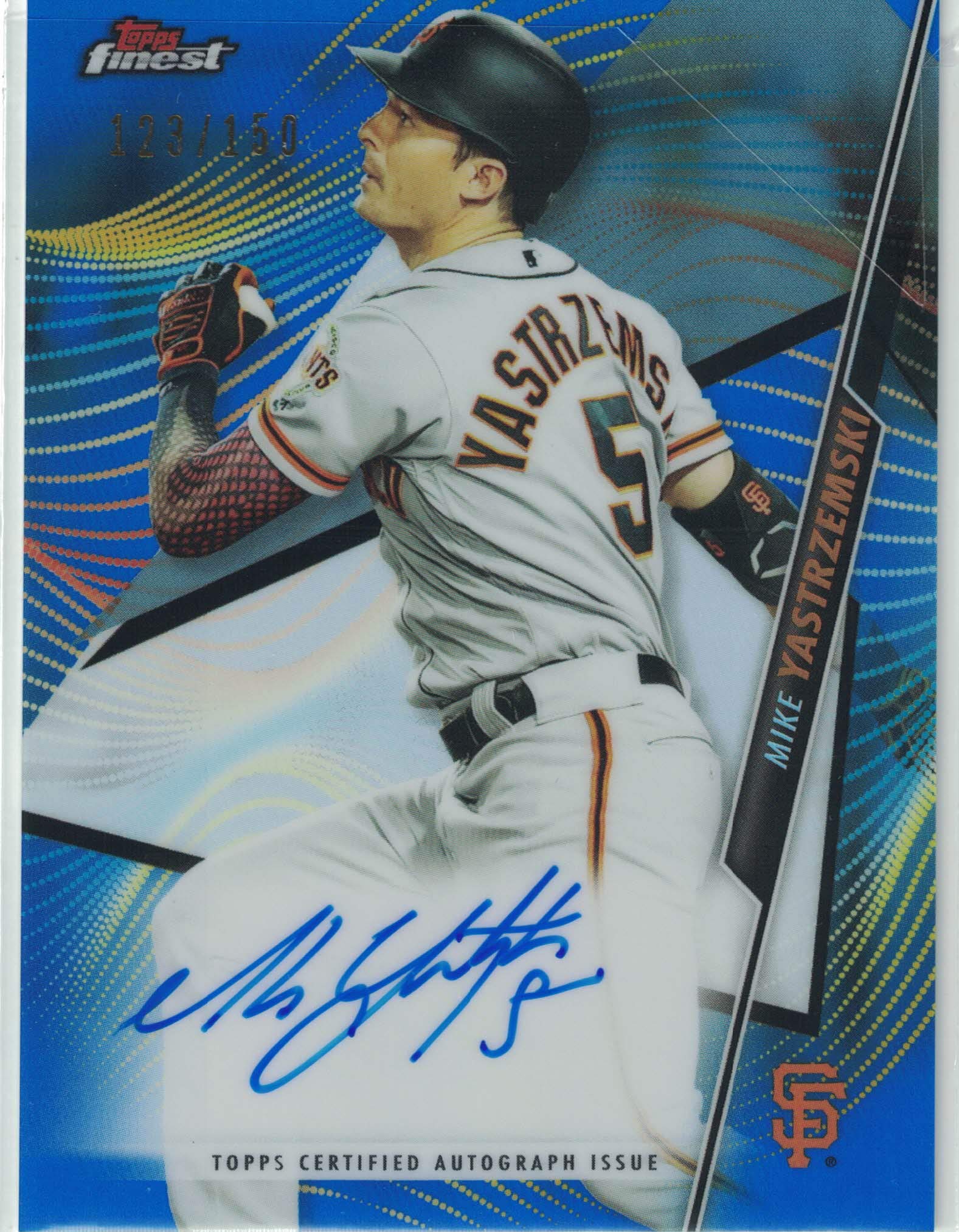 2020 Topps Finest Mike Yastrzemski Autograph Blue Refractor Baseball Card #'d /150 - Rare Collectible for MLB Fans & Sports Memorabilia Enthusiasts