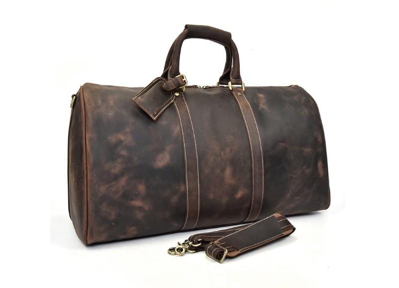 Vintage Large Brown Leather Travel Bag Luggage Duffle - Stylish Carry-On Duffel for Weekend Getaways, Gym & Business Trips