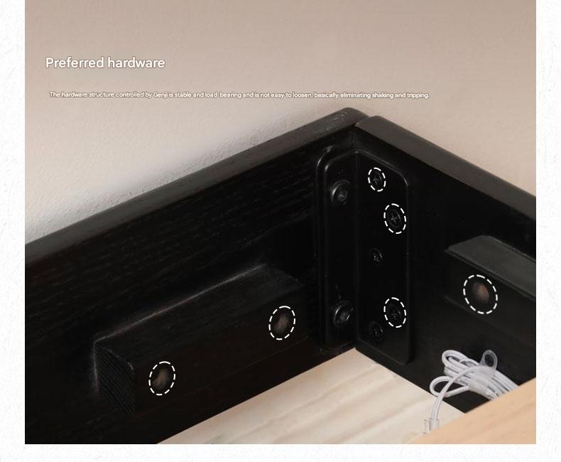 Solid Oak Wood Floating Platform Bed - No Headboard, Black Finish with LED Lights - Perfect for Modern Bedroom & Minimalist Home Decor
