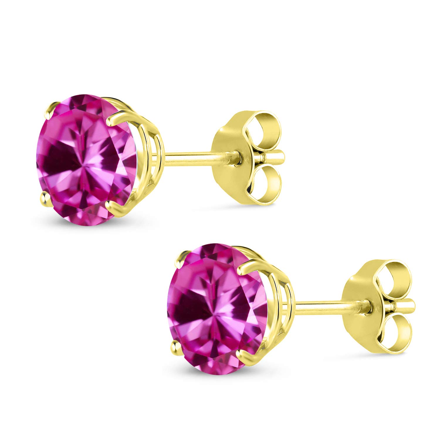 14K Yellow Gold 7MM Round Birthstone Stud Earrings for Women & Men | Gem Stone King | Perfect Gift for Anniversary, Birthday & Special Occasions
