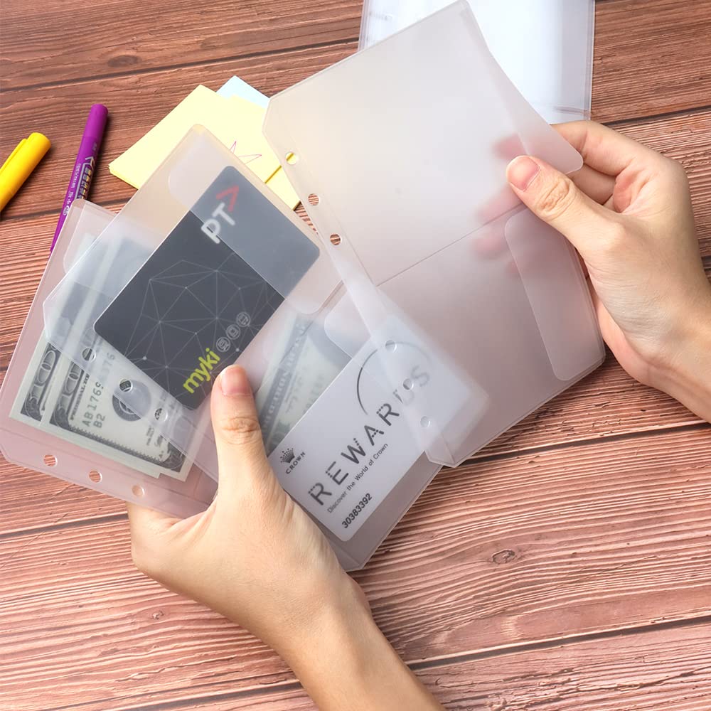 NatSumeBasics 12-Pack A6 Clear Plastic Binder Pockets with 6 Holes - Cash Envelopes, Budget Organizer Pouch for 6-Ring Binders - Perfect for Organizing Photos, Cards, Bills & Documents (A6 Size, 2 Pockets per Sheet) - Ideal for Home Office, School, Travel & Financial Planning