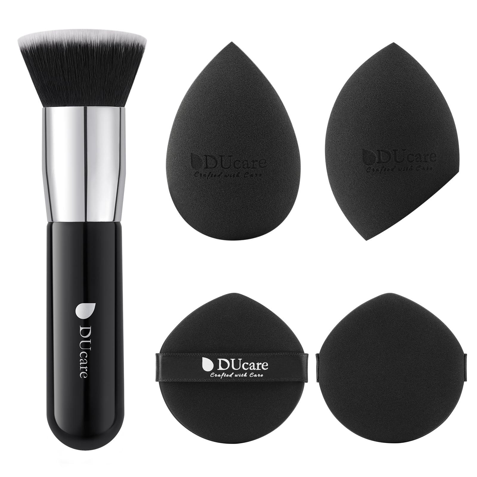 DUcare Makeup Sponges & Foundation Brush Set - Premium Blending Sponge for Liquid, BB Cream & Mineral Powder - Soft Makeup Puff for Flawless Stippling & Buffing - Perfect for Daily Makeup, Professional Use & Travel
