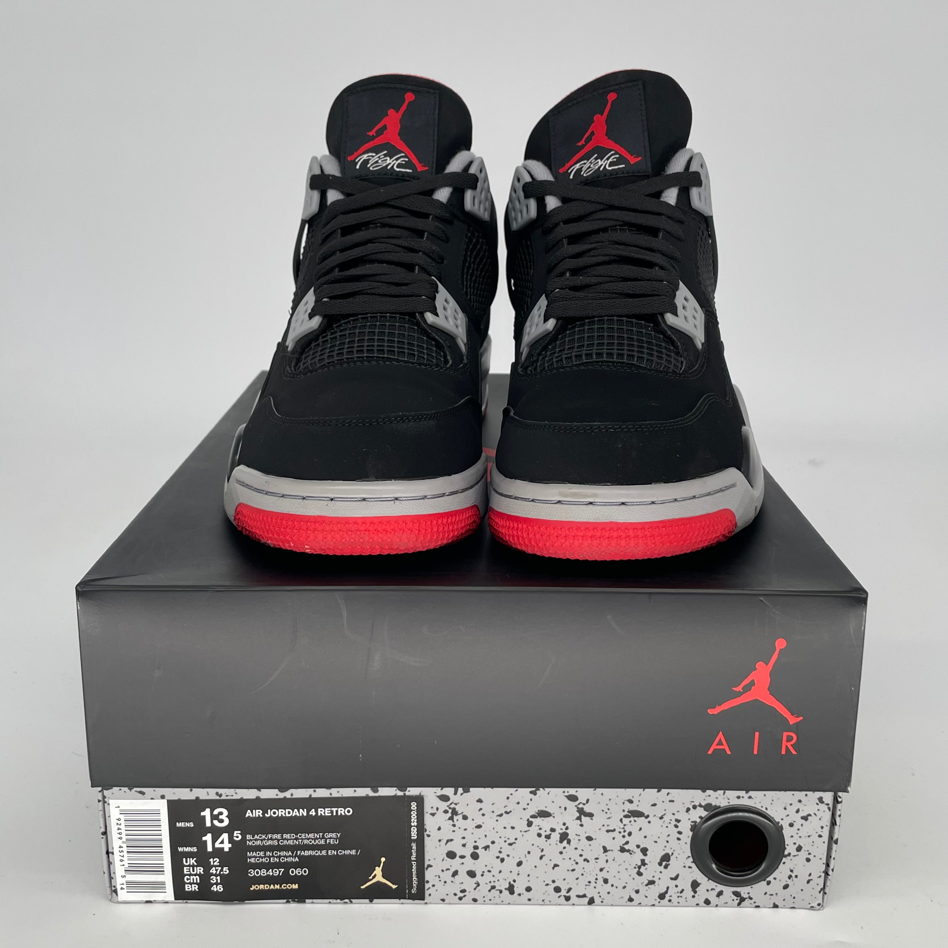 AIR JORDAN 4 BRED Retro 2019 - Men's Basketball Shoes Size 13 (308497-060) - Authentic Nike Sneakers for Streetwear & Sports