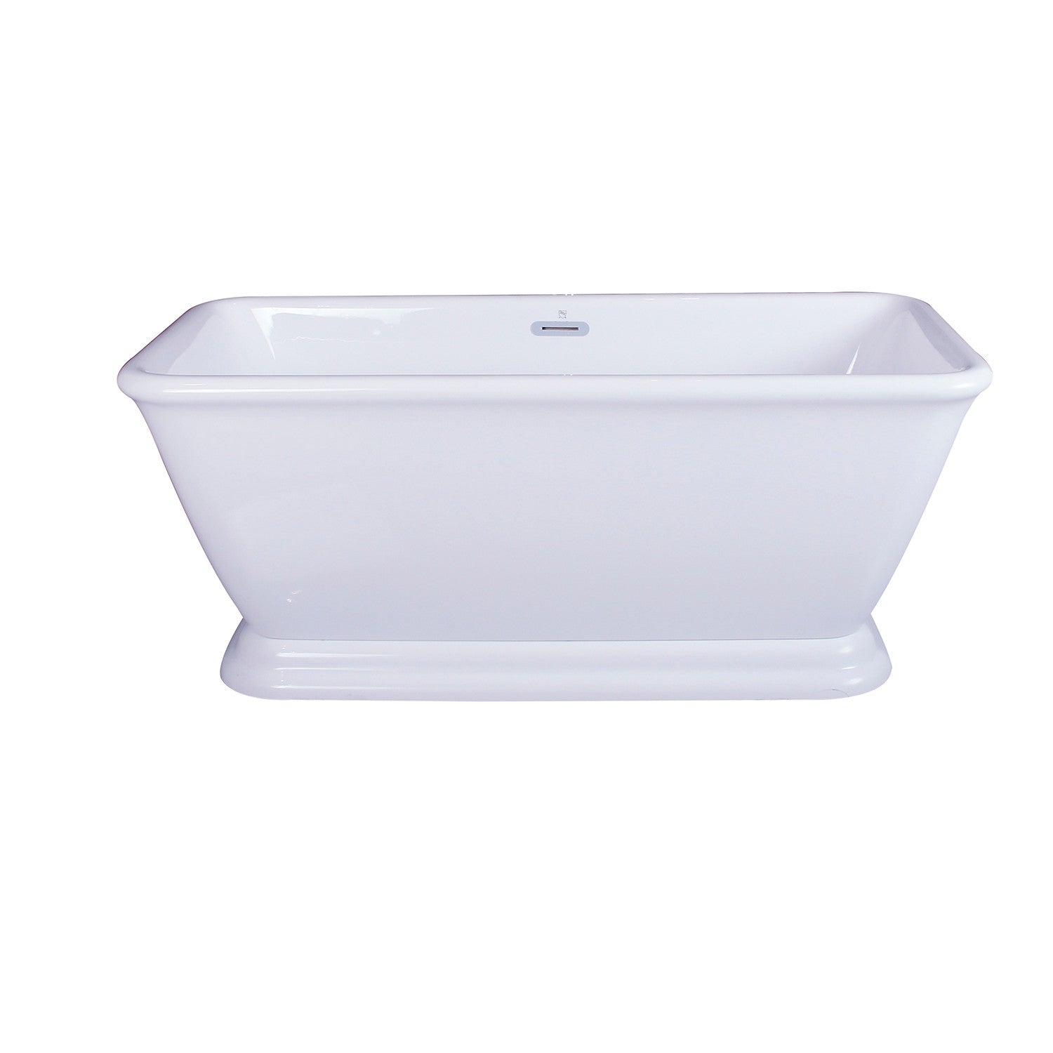 Aqua Eden 60 Inch Acrylic Oval Rectangular Double Ended Pedestal Bathtub - Glossy White Freestanding Soaking Tub with Drain (No Faucet Holes) for Luxury Bathroom & Spa Relaxation