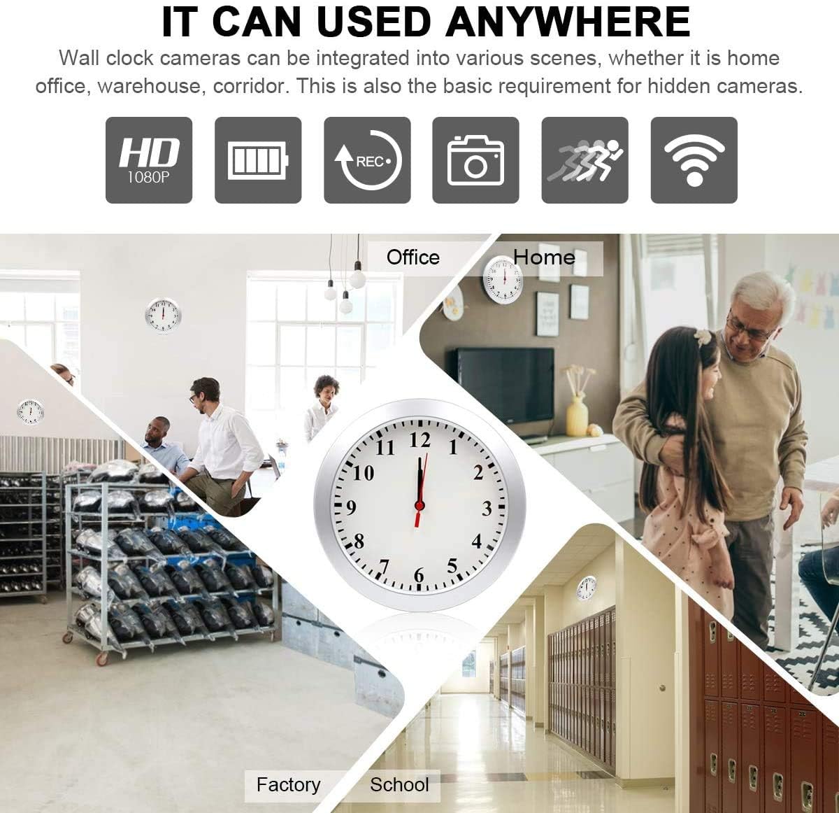 Hidden Spy Camera Wall Clock - 1080P HD WiFi Wireless Security Camera with Motion Detection Alarm, Mini Video Recorder for Home & Office Surveillance (No Audio) | Ideal for Nanny Monitoring, Elderly Care, and Business Security