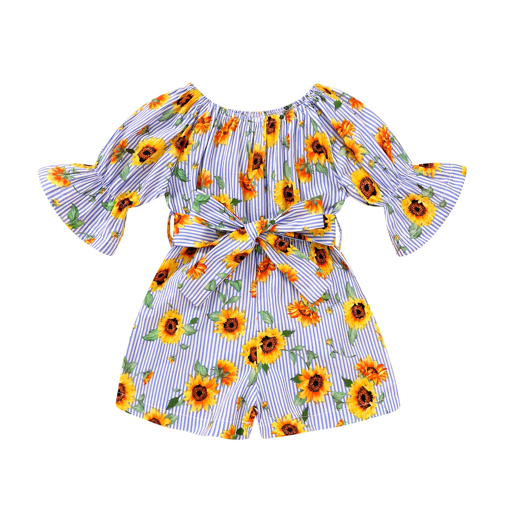 YOUNGER TREE Toddler Girls Summer Sunflower Off-Shoulder Romper Jumpsuit - Cute Baby Outfit for Playdates, Beach Trips & Outdoor Adventures