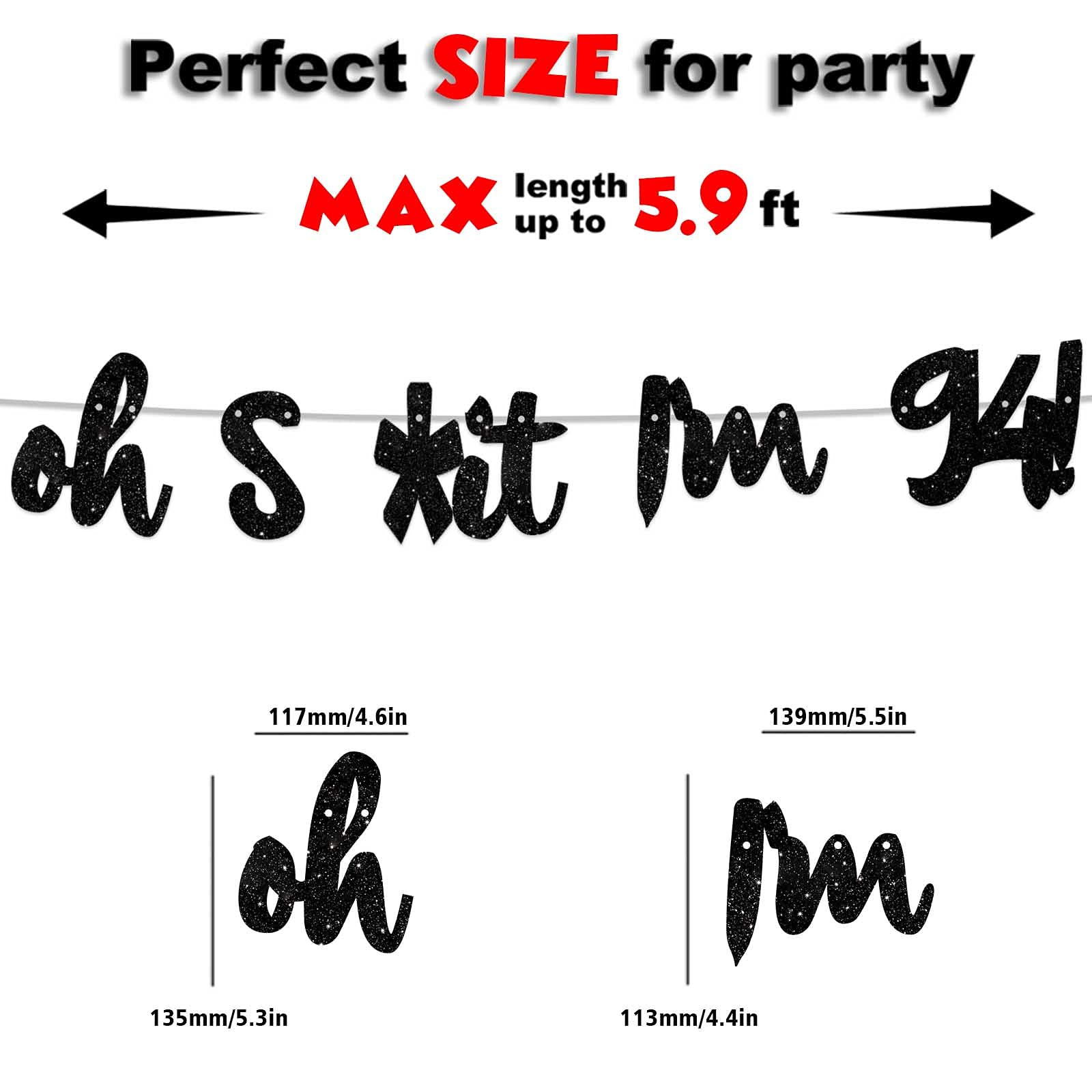 Happy 94th Birthday Banner - Glitter Black 'Oh I'm 94!' Backdrop for 94th Birthday Party Decorations - Photo Studio Props, Flags & Party Supplies for Men & Women - Perfect for Birthday Celebrations, Photo Booths & Milestone Decor