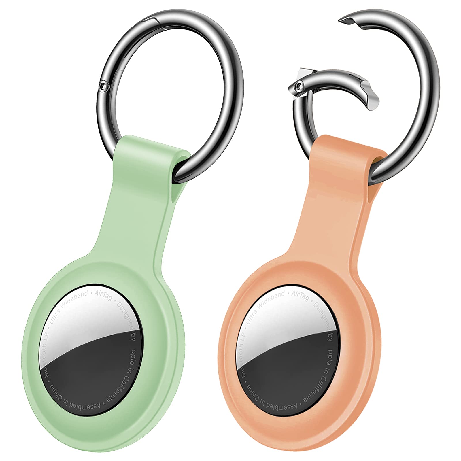 2-Pack Silicone AirTag Keychain Holder - Durable Protective Case for Apple AirTag 2021 (Green & Orange) | Perfect for Kids, Keys, Backpacks & Luggage Tracking