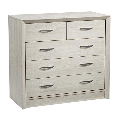 BOWERY HILL White 5-Drawer Dresser - Modern Bedroom Storage Solution for Clothes, Accessories & Home Organization