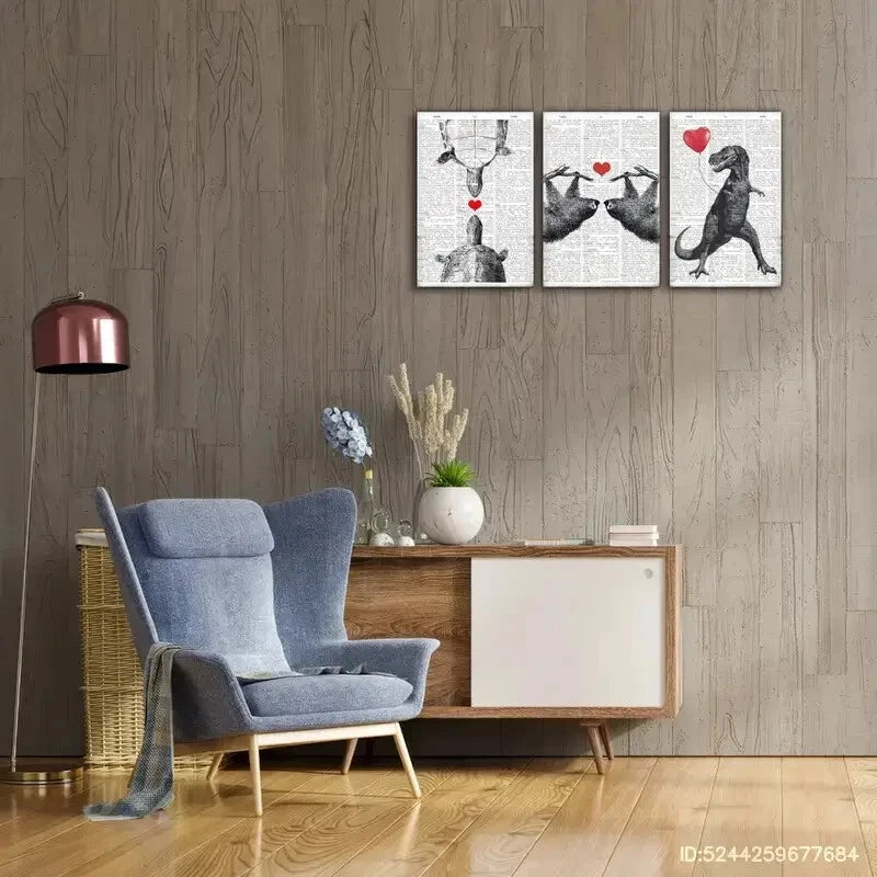 3-Piece Metal Wall Art Set - Sea Turtle, Sloth & T-Rex Dinosaur - Ready to Hang Home Decor for Living Room, Bedroom or Office
